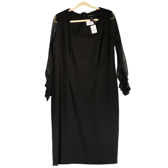 NEW Ashley Stewart Midi Dress Womens Size 18 20 Black Stretch Sheer Sleeves Boho - Picture 6 of 7